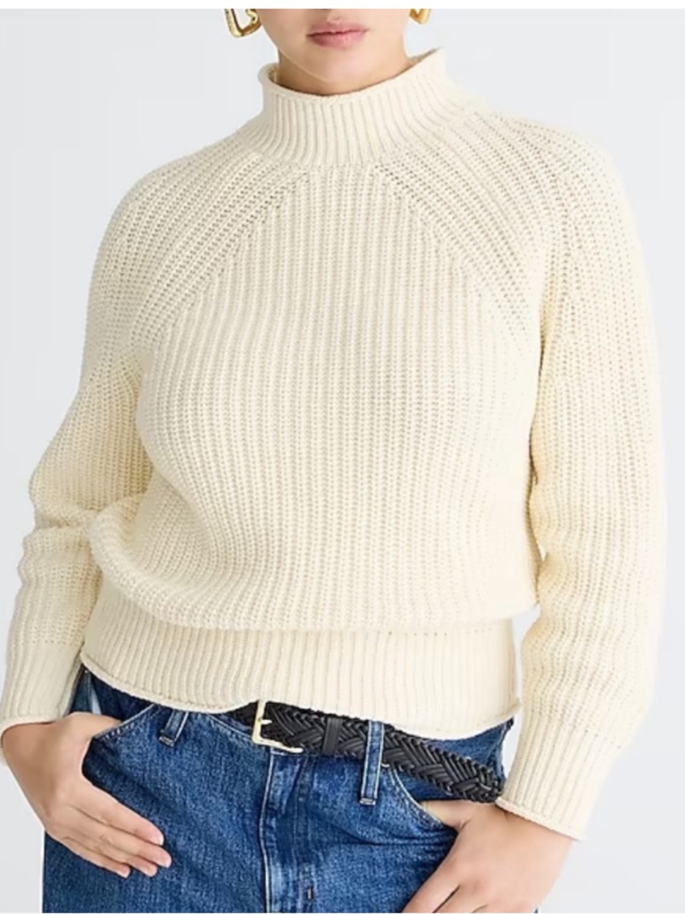 J. Crew Cream Mock Neck Ribbed Knit Sweater